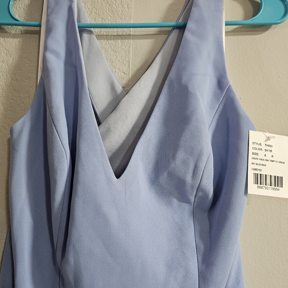 NWT CRISS-CROSS CUTOUT BACK MAXI DRESS WITH FRONT SLIT IN SKY BLUE SIZE 8R.